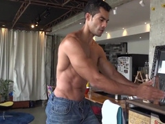 Handsome man amazing muscle flex