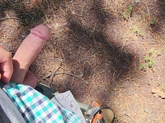 Outdoors fapping my cute thick stiff mushroom tipped schlong and good-sized pouch