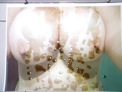 12 spurts cum tribute on 38G tits