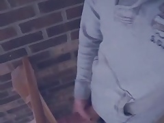 The guy cums with stairs.