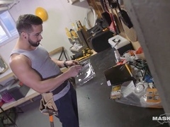 Muscle hunk, big cock jerk, construction workers