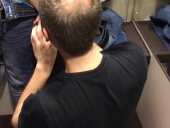 Fellating and tugging eachother in a dressing bedroom with jizz shot