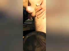 Cumming on a Darksome Plate After Precum Milking