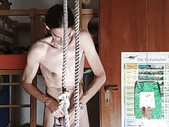 Hanging myself at my balls from the cailing