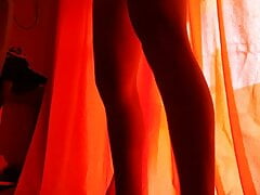 Jerking off in the room, cumming on the curtain