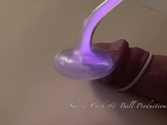 Sausage tormented with electrical shocks from violet electro-hitachi