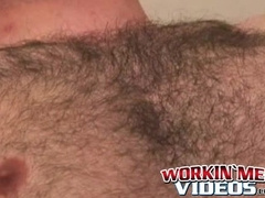 Hairy stud shoots a thick load after intense masturbation