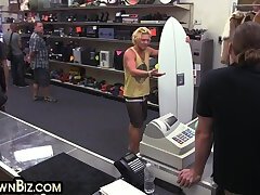 Amateur blond stud fucked in pawn shop office after blowjob