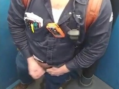 Worker Bear Jerks Off & Cum in Porty Potty at Work