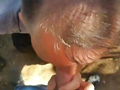 Outdoor facial for daddy cumslut