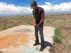 Urinating denim in public and flooding a pair of work shoes