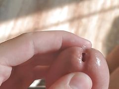 Playing with my precum and jerking my big dick + shooting my heavy load