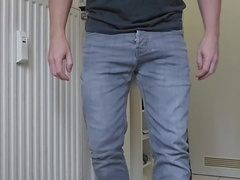 Pee and jizm in trousers and sneakers