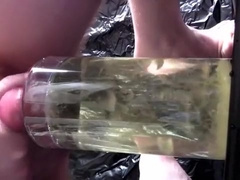 redhead glass piss, glass piss and cum