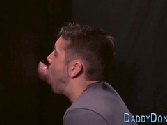 Stepson gets a mouthful of cum from his hung step-dad