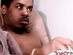 Ebony amateur dude shoots off fat cum by stroking his black dick