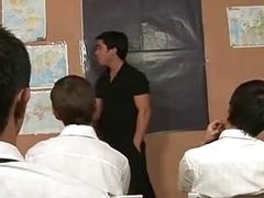 Cute twink students team up to blow their teacher