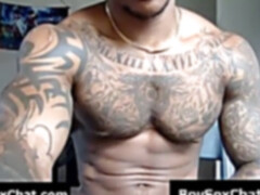 tattooed guy strokes off live