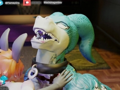 (No tongue sound ) LARGE DRAGON AND LIL BUNNY HOMO Hairy 3 DIMENSIONAL Animacion