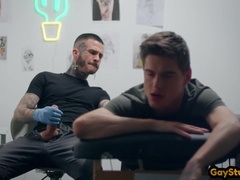 HOMOSEXUAL GUY X - Inked n pierced fellow barebacks tat customer after ass job