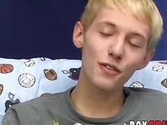 Skinny young gay stroking his long dick