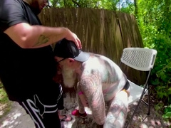 Inked Daddy Bear on the Trails. Stroking, Drinking Piss and Sucking Cock