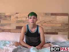 Skinny gay talks in an interview before pleasuring himself