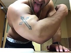 Muscle Stud shows his guns, pecs, and nips