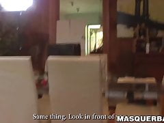Young jock with muscular physique solo action while masked