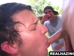 Inexperienced Frat Stud Bear Deep Throating On A Rock Hard Fuck-Stick Outdoors