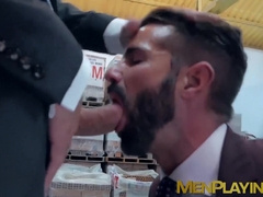 Classy studs go to the warehouse for hardcore analhammering