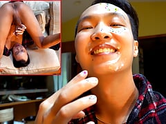 Thirsty Cum slut cum on his own face and loves it!