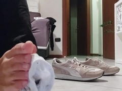 I flash my footwear and my stinky soles