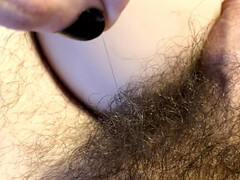 An extra look: off my ridiculously long pubic hair while my flaccid uncut dick waits between silicone tits (sex toy)