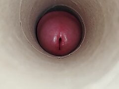 Another awesome deepthroat blowjob from the kitchen roll - this time with a sticky oral creampie pumping cock cumshot