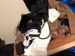 Enjoying some breathless fun with my latex ball sack and leather belt