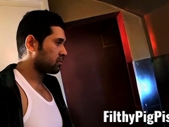 Fetish jock cum sprayed after golden shower and deepthroat