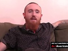 Bearded ginger masturbates with his juicy dick solo