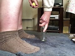 Anal gape with a golf ball plus a glass bottle