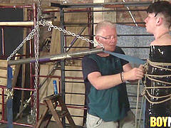 Wrapped up sub youngster gets a filthy jerkoff from aged perv