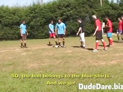Horny gay soccer players banging hard after the game