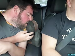 Latino dude foot worshipped and licked while driving