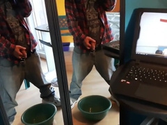 Piss (& foreskin play) in front two mirrors #8