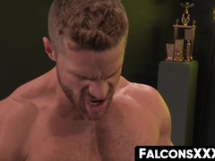 FalconsXXX.com - Thick jock drinks firm man sausage before getting barebacked stiff