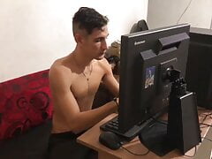 I discover my stepbrother masturbating and I give him a good blowjob