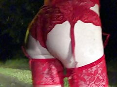 Crossdressing Sissy Whiteboy Outside Public Almost Caught