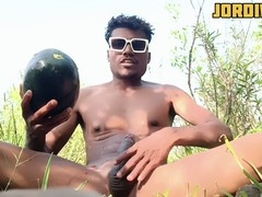 Desi lads stroke their big dicks outdoors and shoot loads of cum