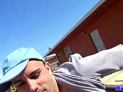 Straighty pledge nutted in jaws outdoors