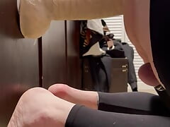 Redhead in leggings taking big dildo