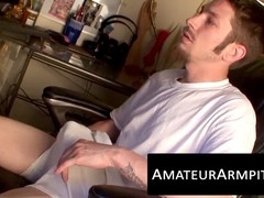 Horny unshaved twink can't wait to spurt his load after a long day